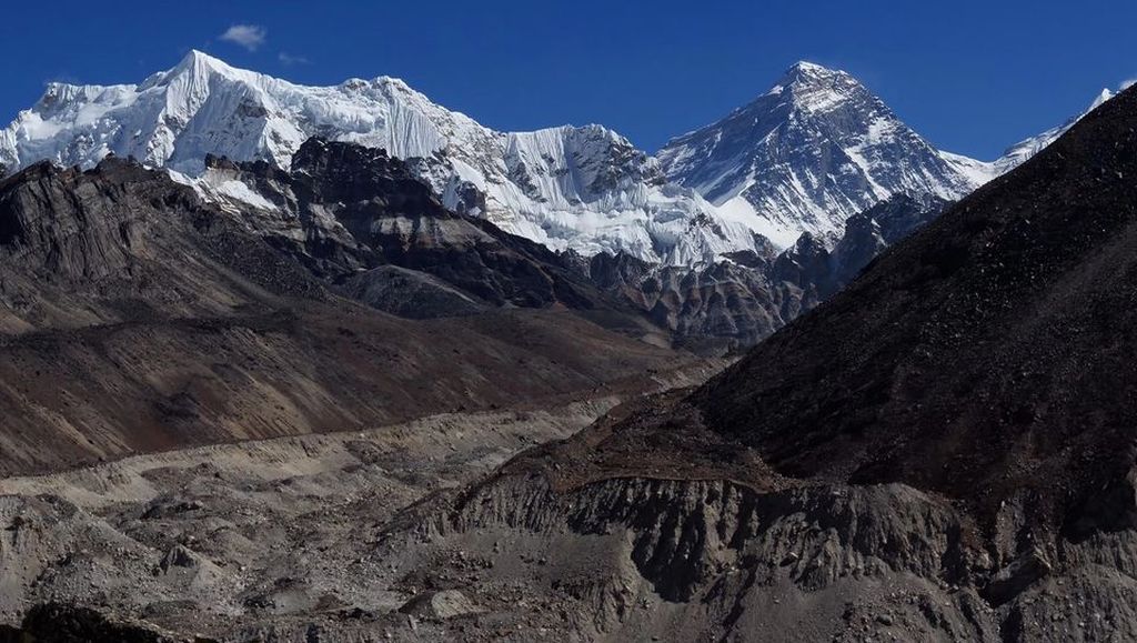 Everest from Ngozumpa Glacier in Gokyo Valley