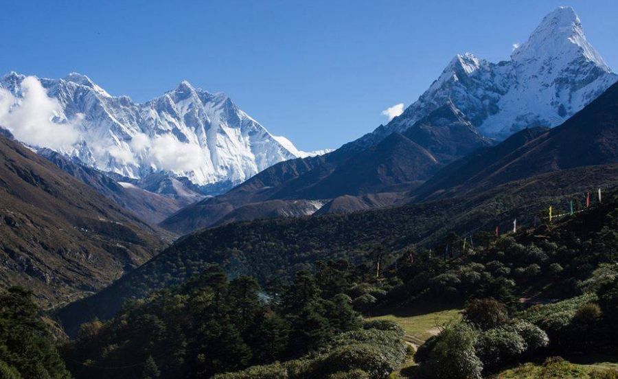 Nuptse, Everest, Lhotse and Ama Dablam from Thyangboche