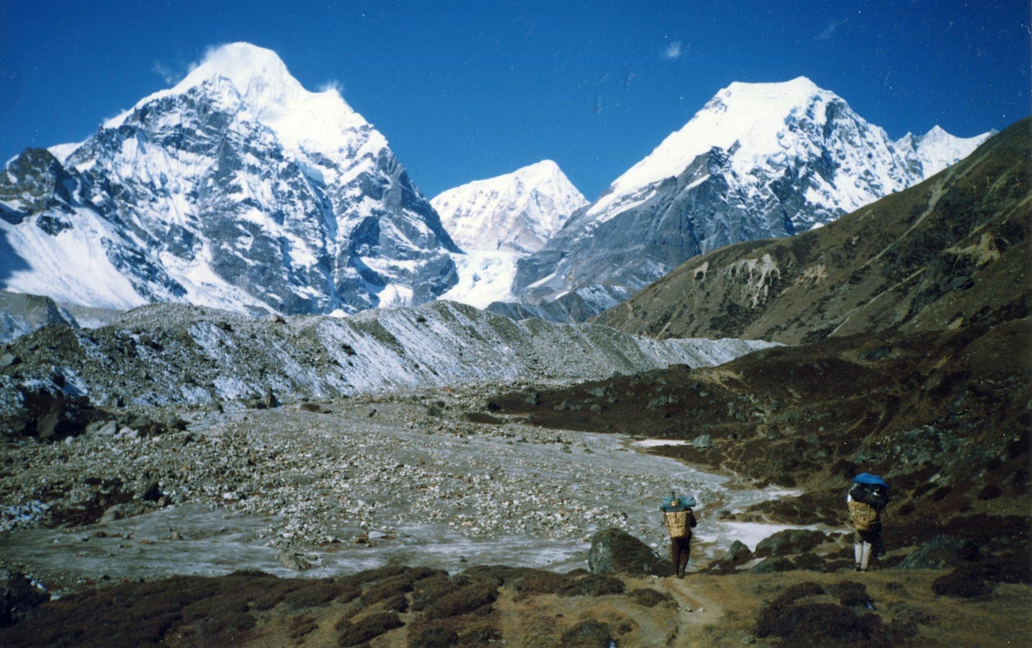 Peak 6 / Mount Tutse ( 6739m ), Chamlang East ( 7235m ) and Peak 4 ( 6720m ) on approach to Shershon in the Barun Valley