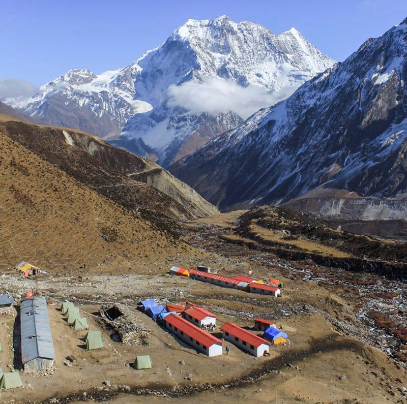 Mt.Pang Puchi on ascent from Samdu to Larkya La on Manaslu Circuit