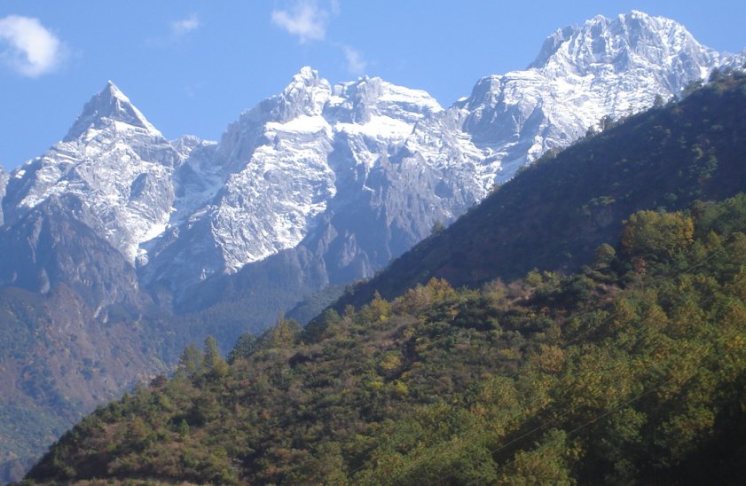 Peaks of Jade Dragon Mountain above Yangtse River Valley