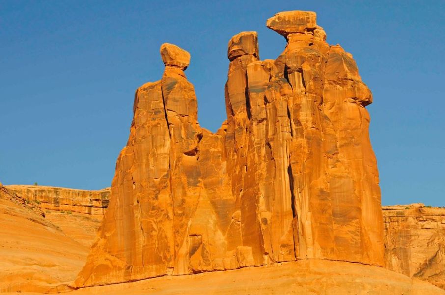 The Three Gossips in Courthouse Towers area of Arches National Park in winter