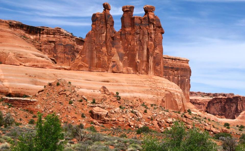 The Three Gossips in Courthouse Towers area of Arches National Park