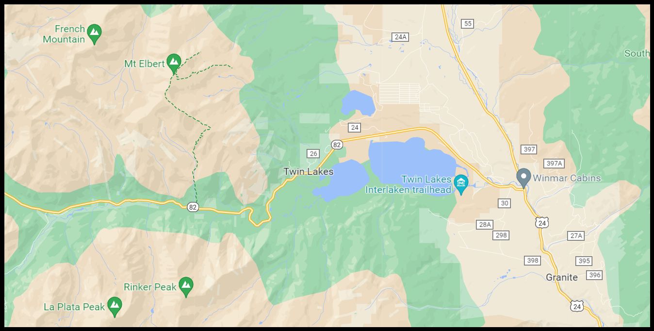 Location Map for La Plata Peak in the Sawatch Range of the Colorado Rockies