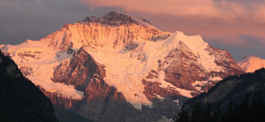 Sunset on the Jungfrau in the Bernese Oberlands Region of the Swiss Alps