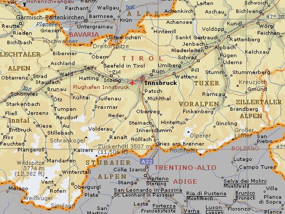 Location map of the Stubai Alps of the Austrian Tyrol