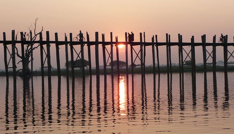 Sunset at U Bein's Bridge over Taung-thaman Lake