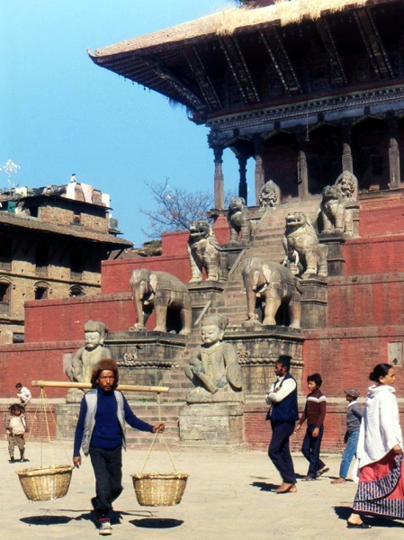 Stone Statues on Nyatapola Temple Steps at Bhaktapur