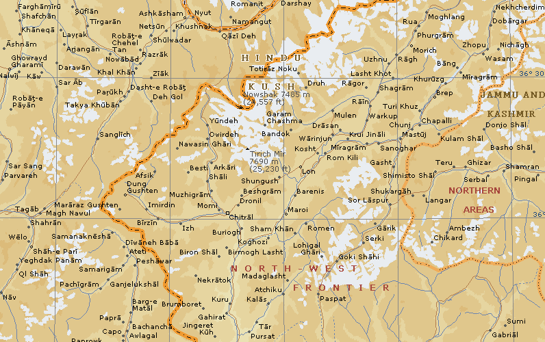 Map of Hindu Kush Region of Pakistan and Afghanistan