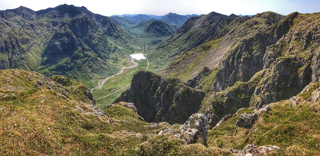 View from Aonach Eagach Ridge in Glencoe in the Highlands of Scotland