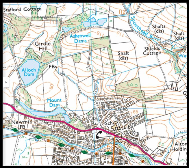 Map of  Alloch Dam and Mount Dam at Milton of Campsie