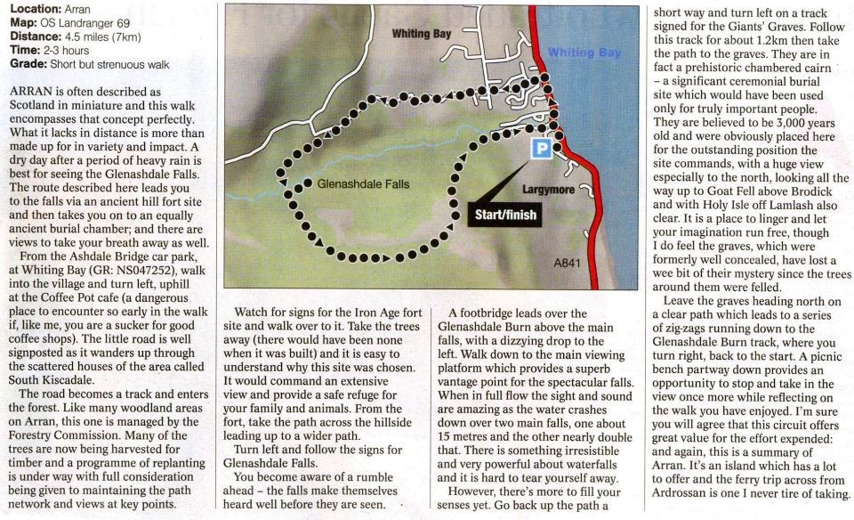 Route Description and Map for Glenashdale Waterfall on the Island of Arran in Scotland