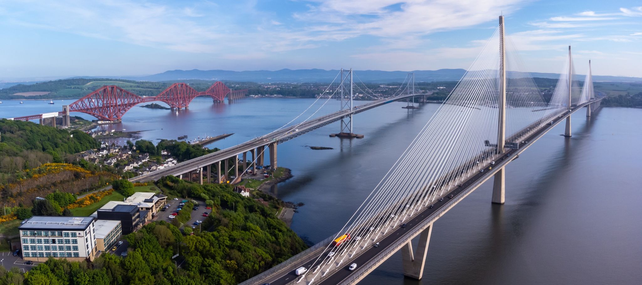 Aerial view of Forth Bridges