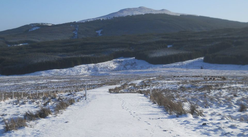 Meikle Bin in the snow-covered Campsie Fells