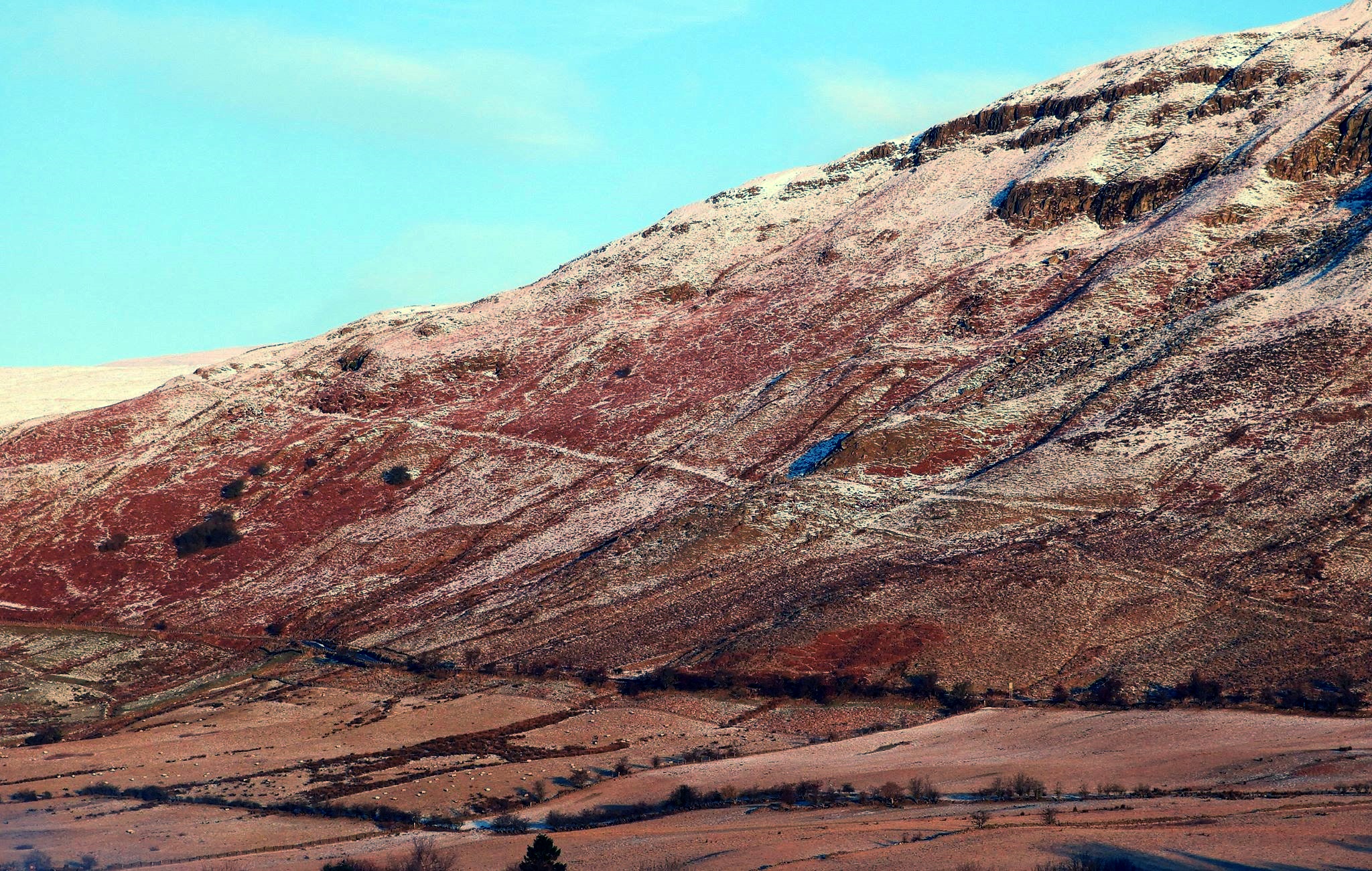 Crow Road over the snow-covered Campsie Fells in winter