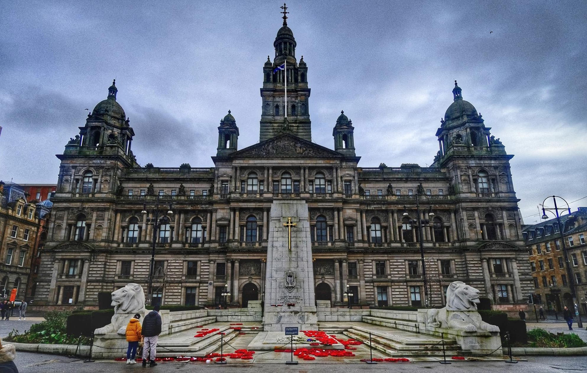 City Chambers and Cenotaph in George Square, Glasgow city centre, Scotland