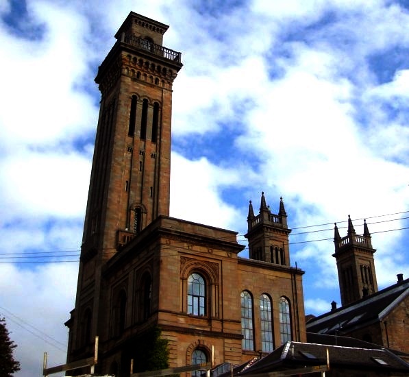 Towers of Trinity College on Woodlands Hill in Park District of Glasgow, Scotland