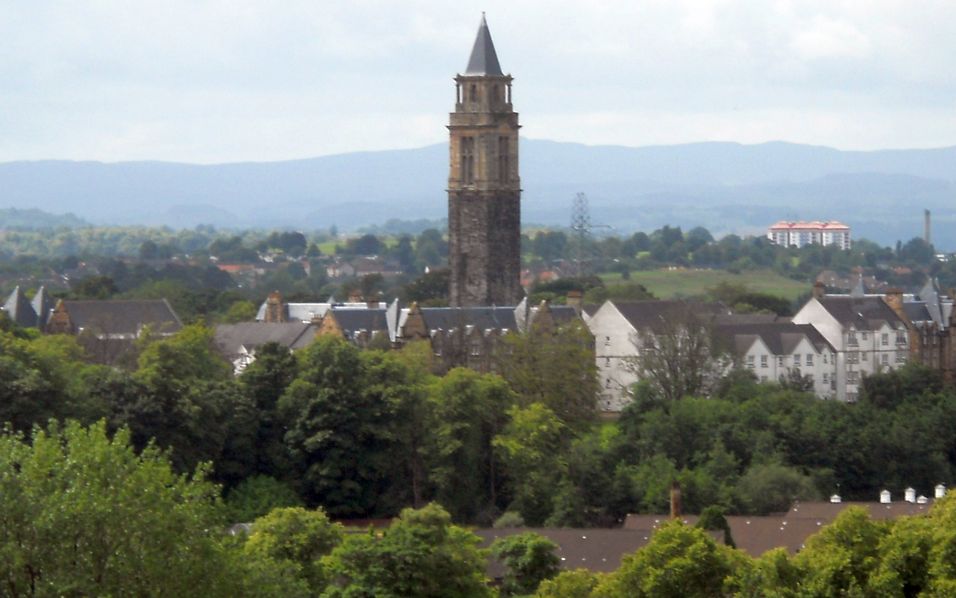 Tower of Leverndale Hospital from Crookston Castle