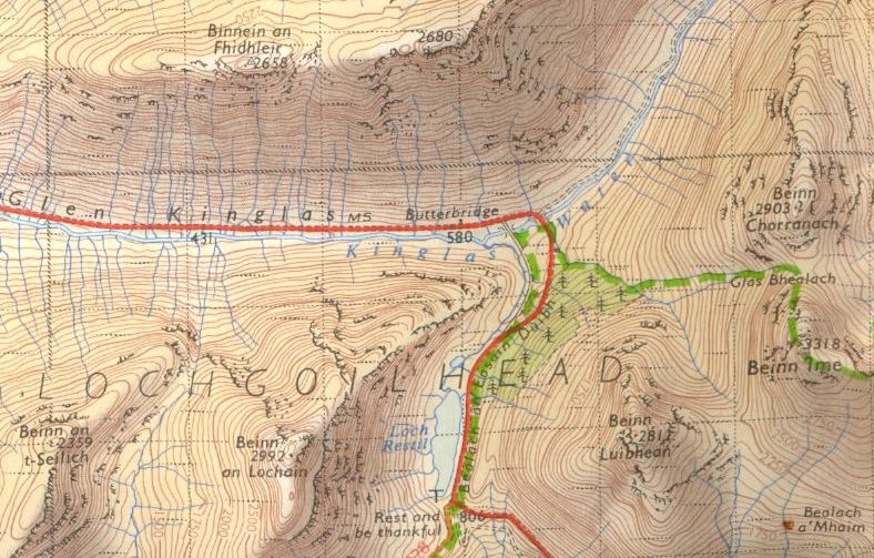 Map for Beinn an Lochain in the Arrochar Alps region of the Southern Highlands of Scotland