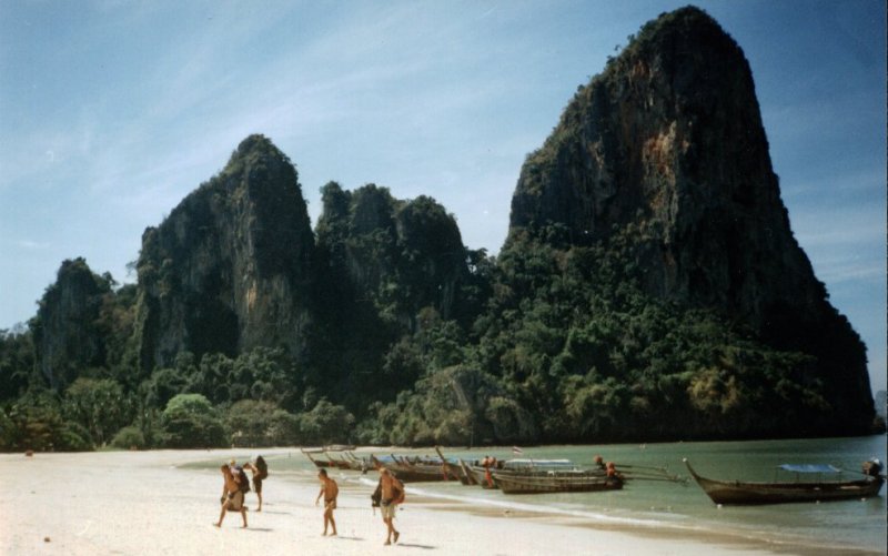 Beach and Limestone Cliffs of Laem Phra Nang at Krabi in Southern Thailand